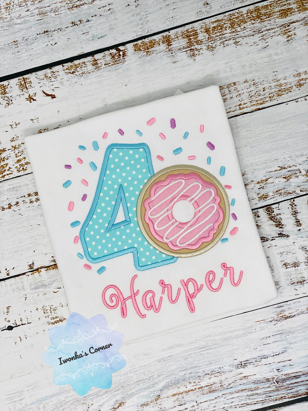 Girl 4th Donut Birthday Shirt With Name, 4th 5th, 6tBirthday Donut Shirt, Birthday Shirt with Donut, Donut Party, Number four Birthday Shirt