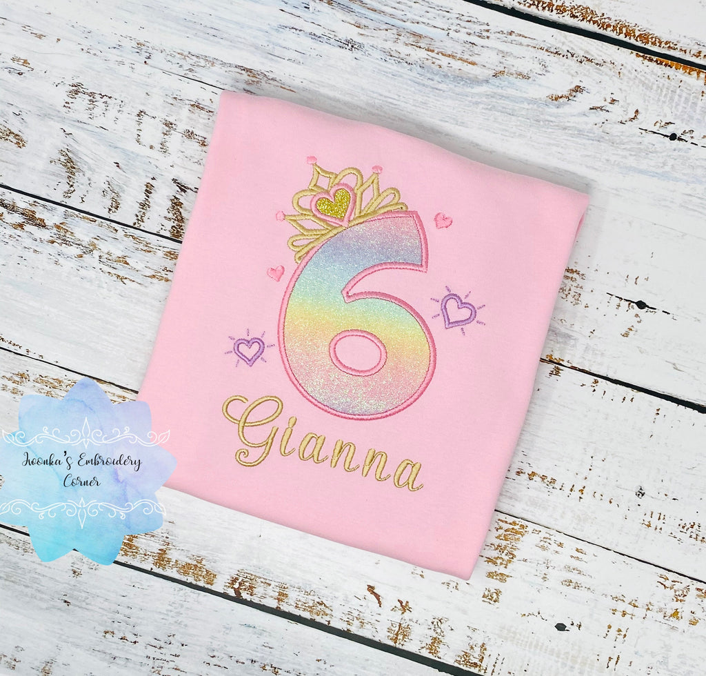 6th Birthday Shirt for Girl, Princess Birthday Shirt, Number with Crown Birthday Shirt, Girls 6th Birthday Shirt, Princess Birthday Party