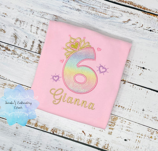 6th Birthday Shirt for Girl, Princess Birthday Shirt, Number with Crown Birthday Shirt, Girls 6th Birthday Shirt, Princess Birthday Party