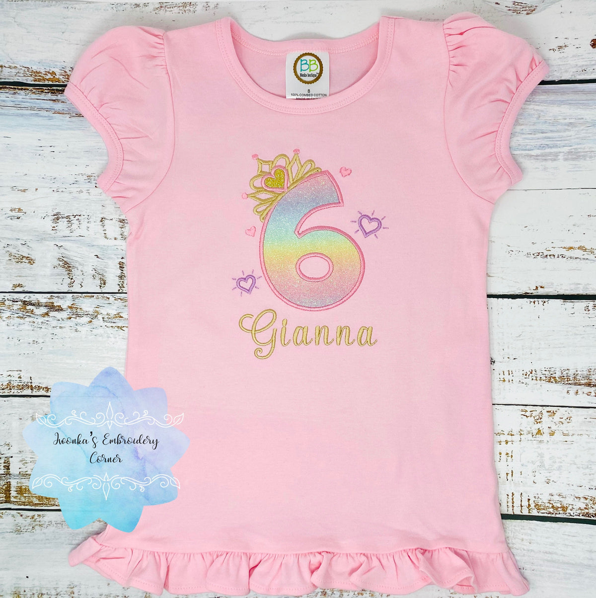 6th Birthday Shirt for Girl, Princess Birthday Shirt, Number with Crown Birthday Shirt, Girls 6th Birthday Shirt, Princess Birthday Party