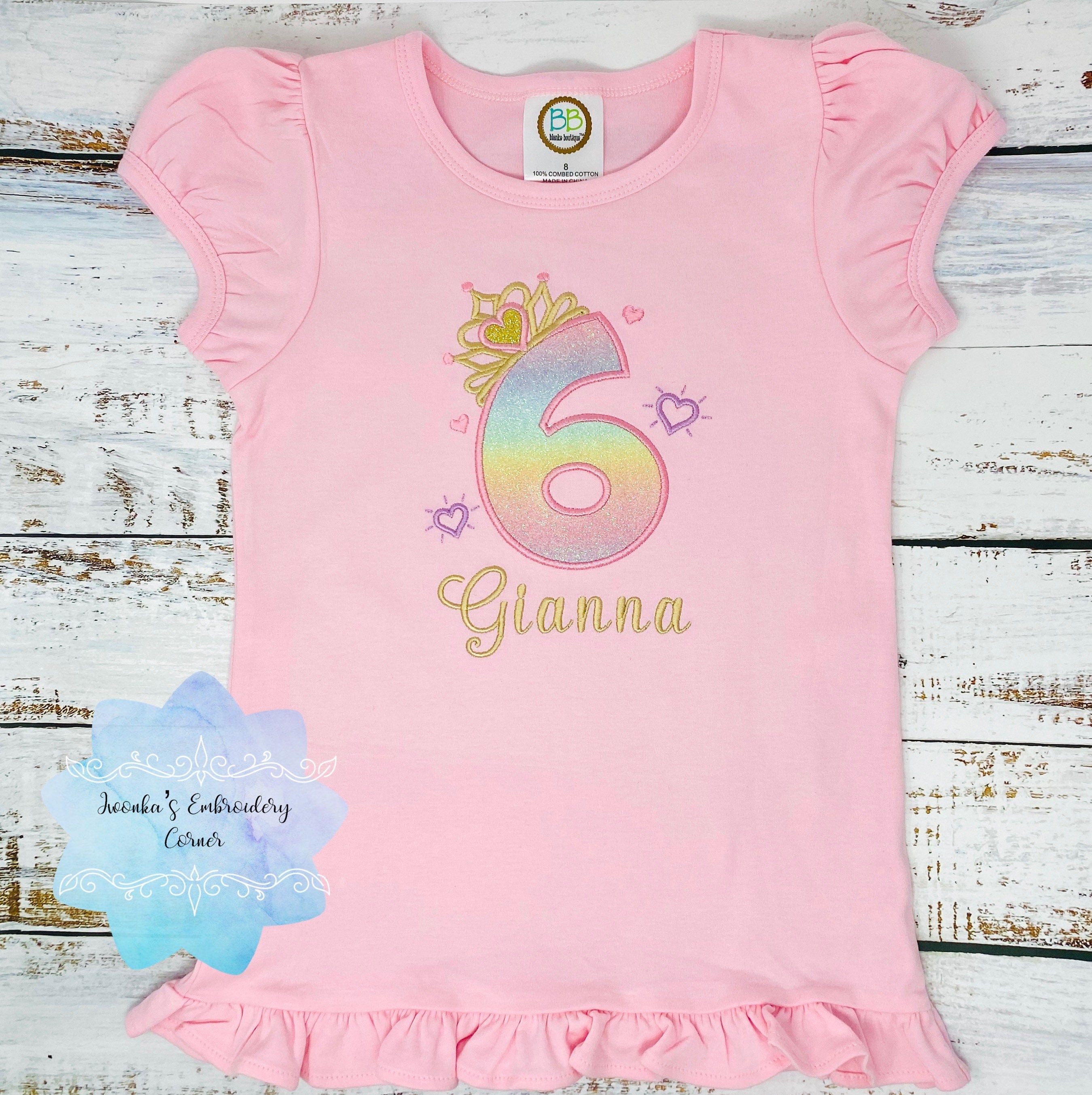 6th Birthday Shirt for Girl, Princess Birthday Shirt, Number with Crown Birthday Shirt, Girls 6th Birthday Shirt, Princess Birthday Party