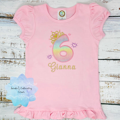 6th Birthday Shirt for Girl, Princess Birthday Shirt, Number with Crown Birthday Shirt, Girls 6th Birthday Shirt, Princess Birthday Party