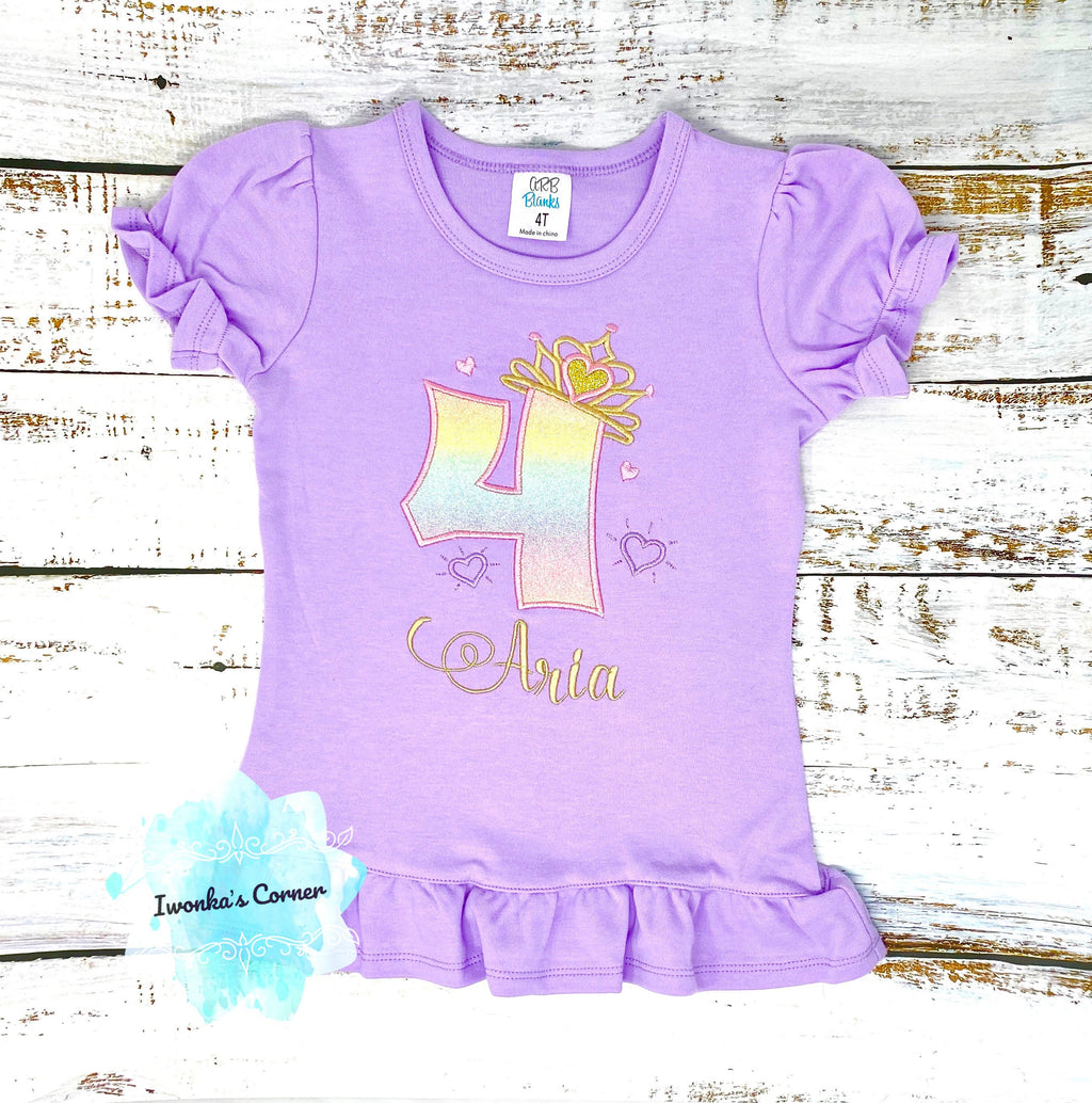 4th birthday shirt for girl, Princess birthday shirt, Number with crown birthday shirt, Girls 4th birthday shirt, Princess birthday party