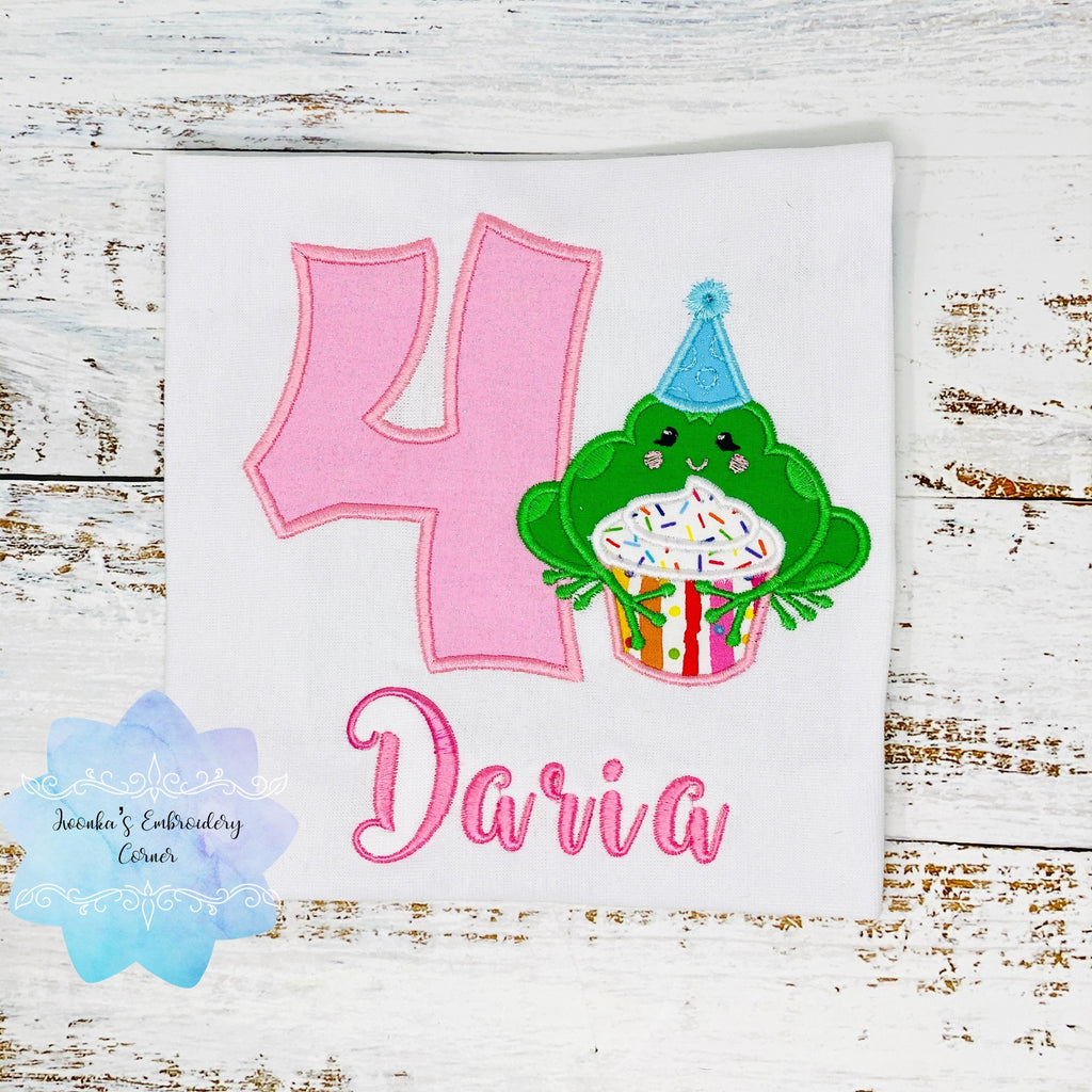 Girls birthday shirt with Frog, Shirt with Lipping Green frog