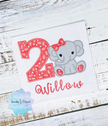 Girl birthday shirt with elephant, 2nd birthday girl grey elephant tee