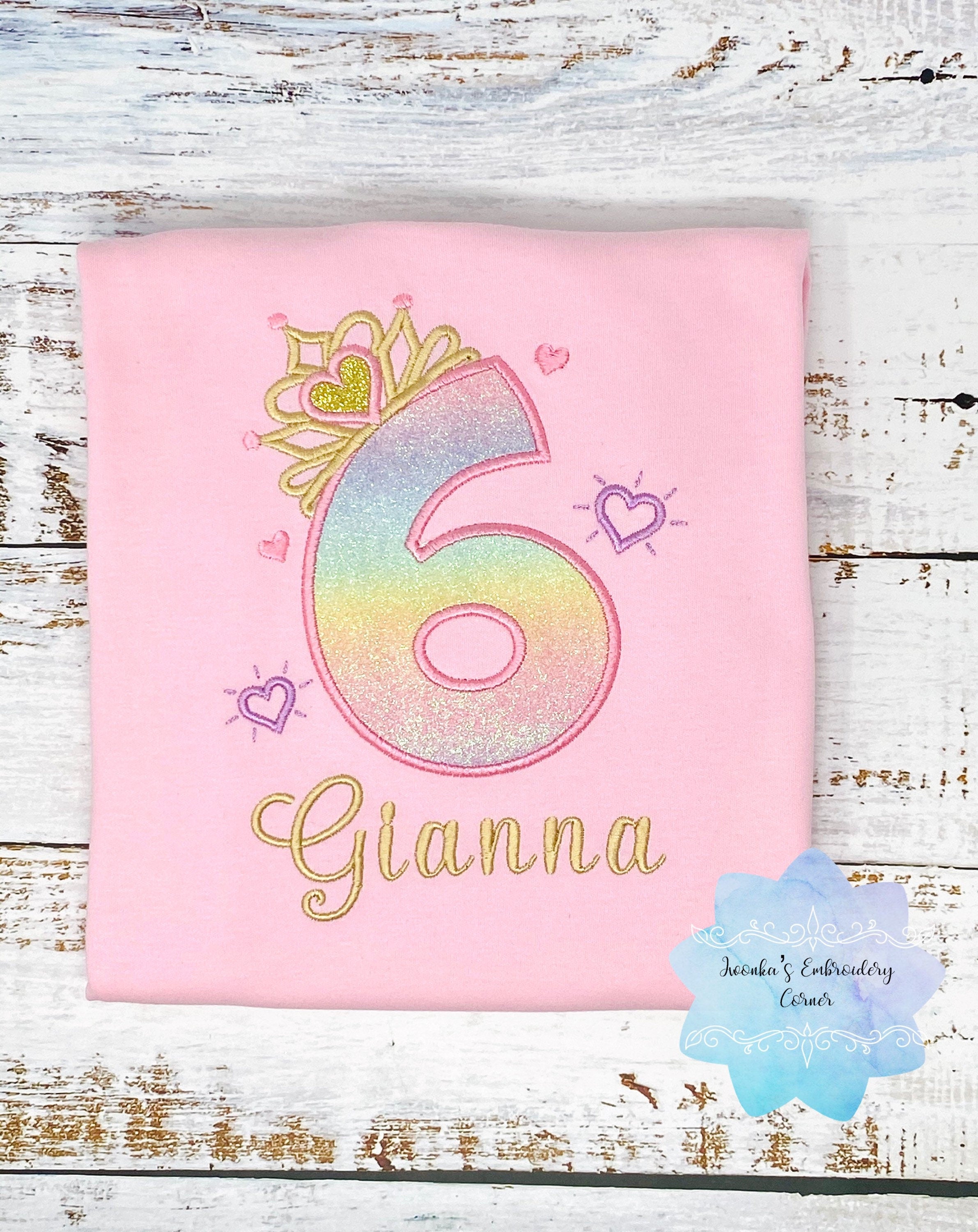 6th Birthday Shirt for Girl, Princess Birthday Shirt, Number with Crown Birthday Shirt, Girls 6th Birthday Shirt, Princess Birthday Party