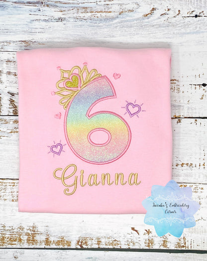 6th Birthday Shirt for Girl, Princess Birthday Shirt, Number with Crown Birthday Shirt, Girls 6th Birthday Shirt, Princess Birthday Party