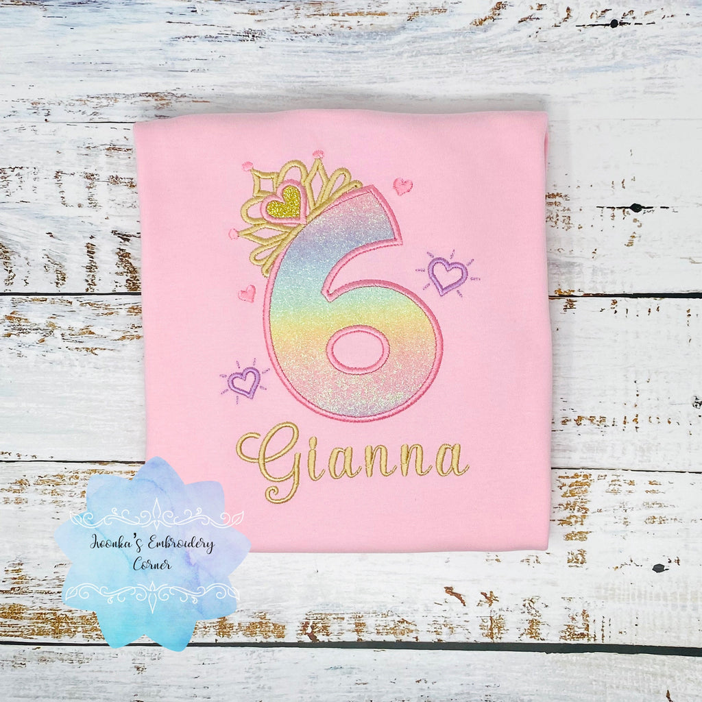 6th Birthday Shirt for Girl, Princess Birthday Shirt, Number with Crown Birthday Shirt, Girls 6th Birthday Shirt, Princess Birthday Party