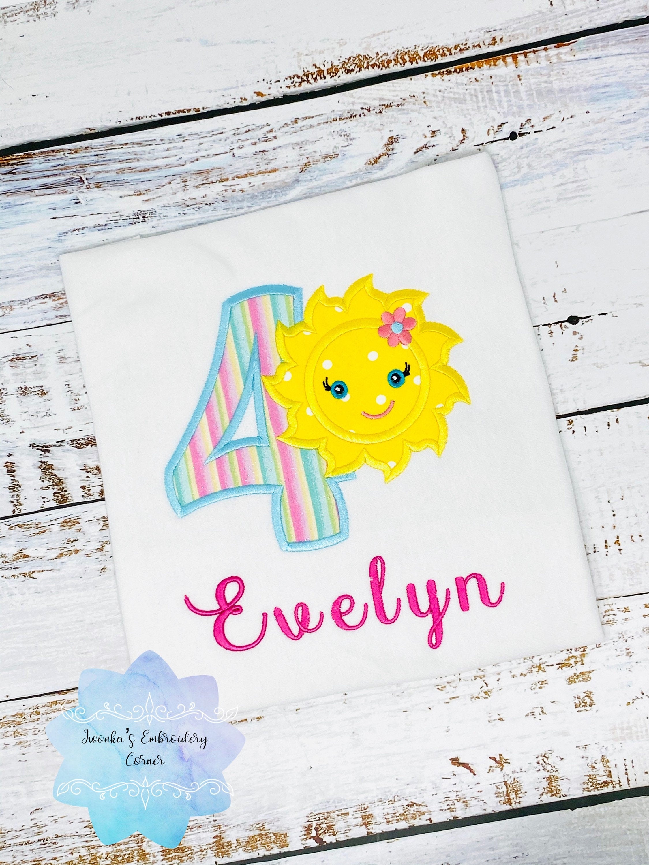Birthday shirt with cute yellow sun, shirt with sunshine, 1st, 2nd all ages birthday