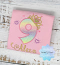 9th birthday girl shirt with rainbow number and gold tiara