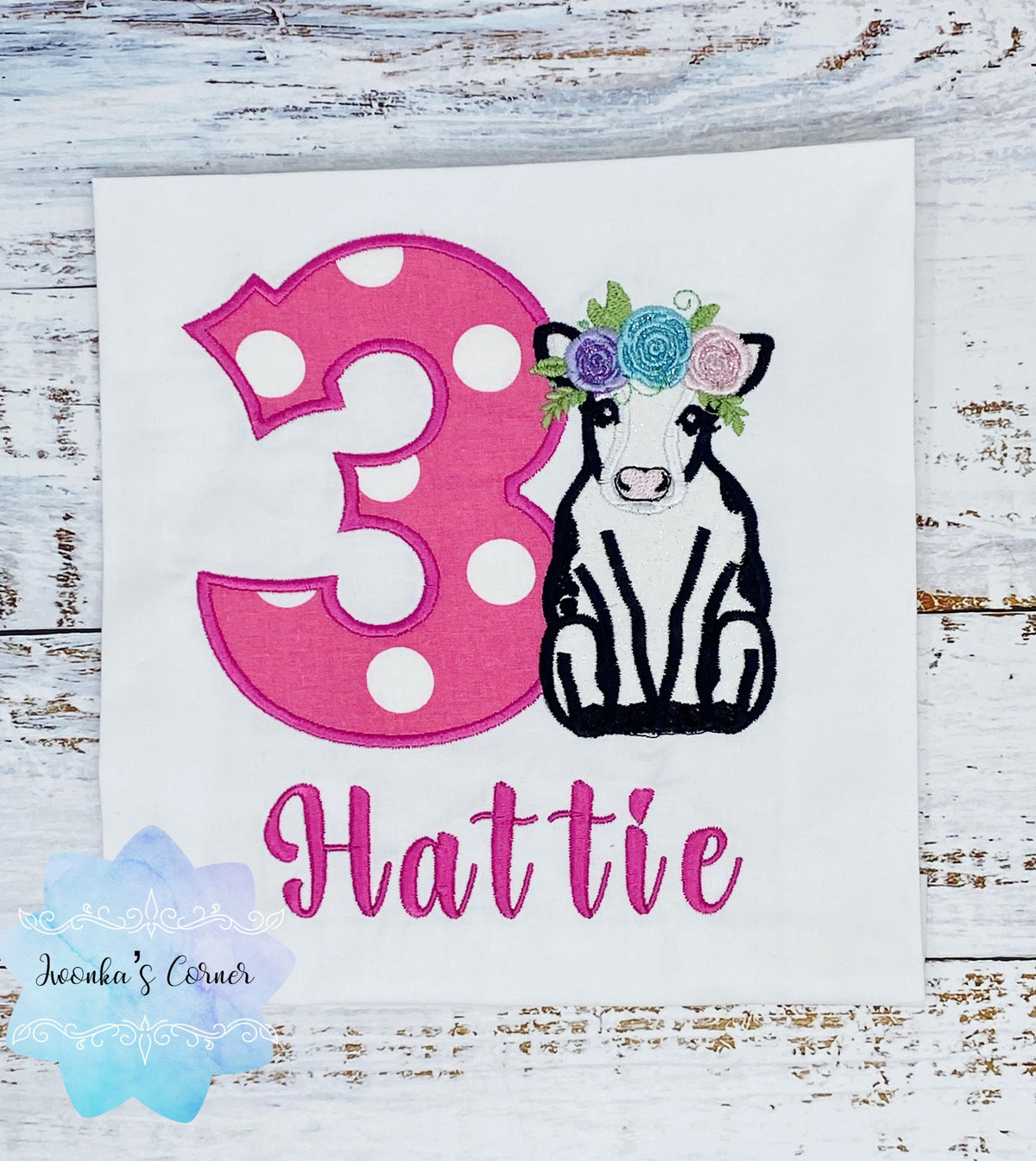 Girl birthday shirt with black and white cow, Girl embroidery birthday outfit with cute baby cow, Girls 3rd, 4th, 5th birthday shirt