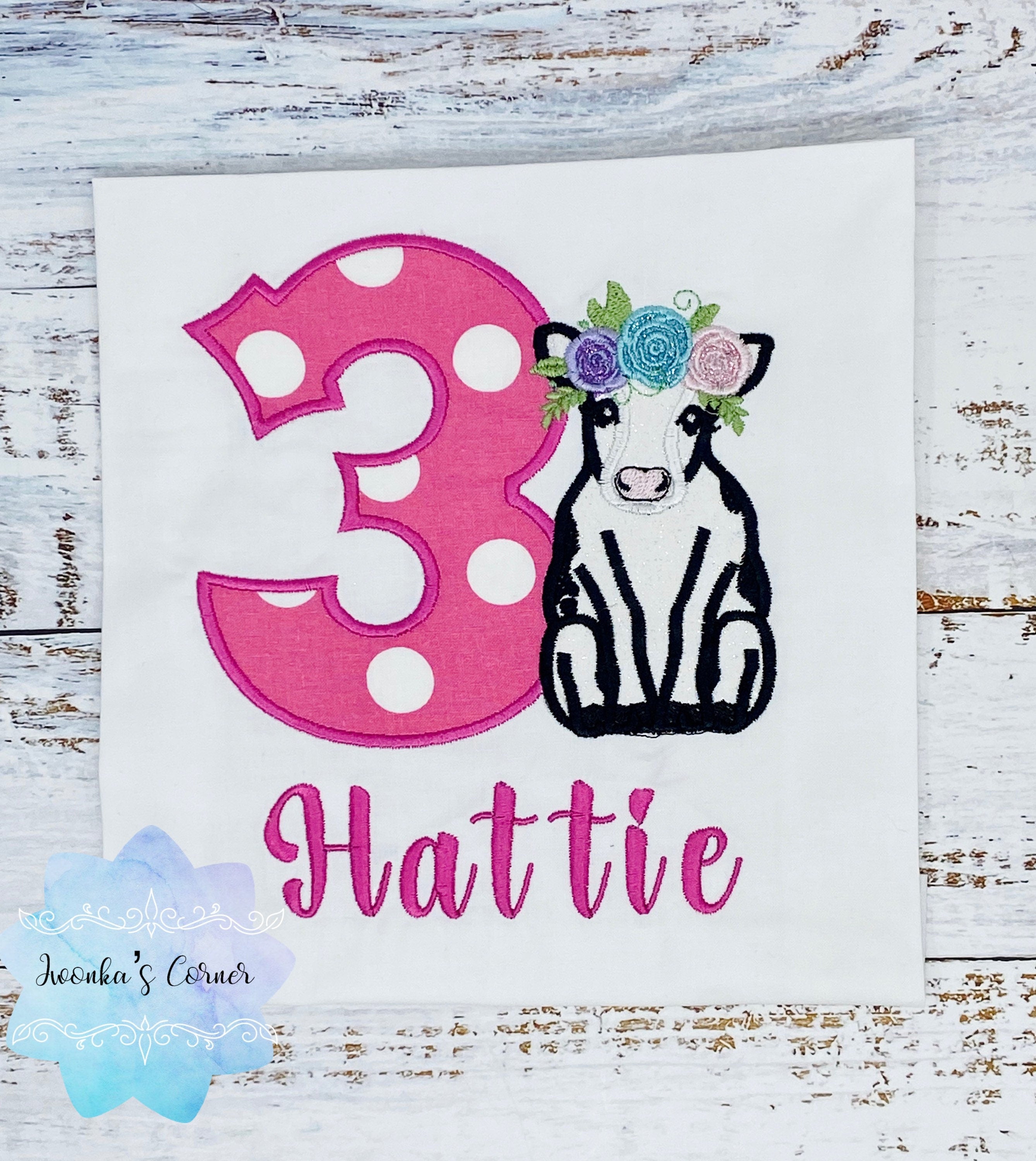 Girl birthday shirt with black and white cow, Girl embroidery birthday outfit with cute baby cow, Girls 3rd, 4th, 5th birthday shirt