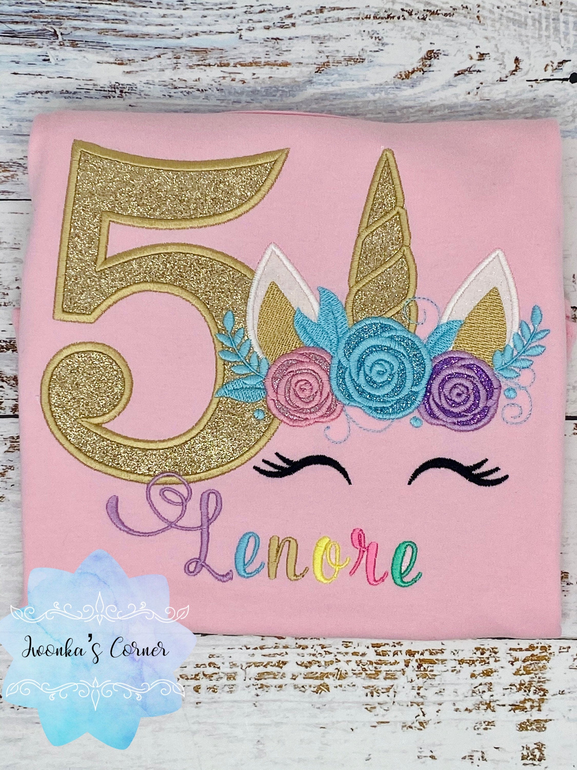 Girl unicorn birthday shirt, 5th birthday party outfit, Unicorn party