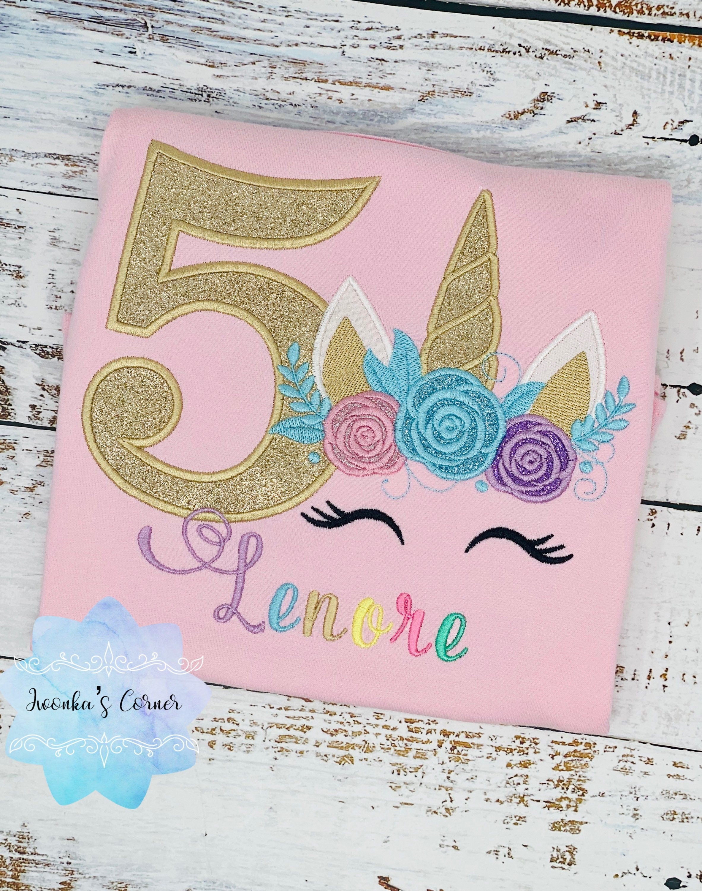 Girl unicorn birthday shirt, 5th birthday party outfit, Unicorn party