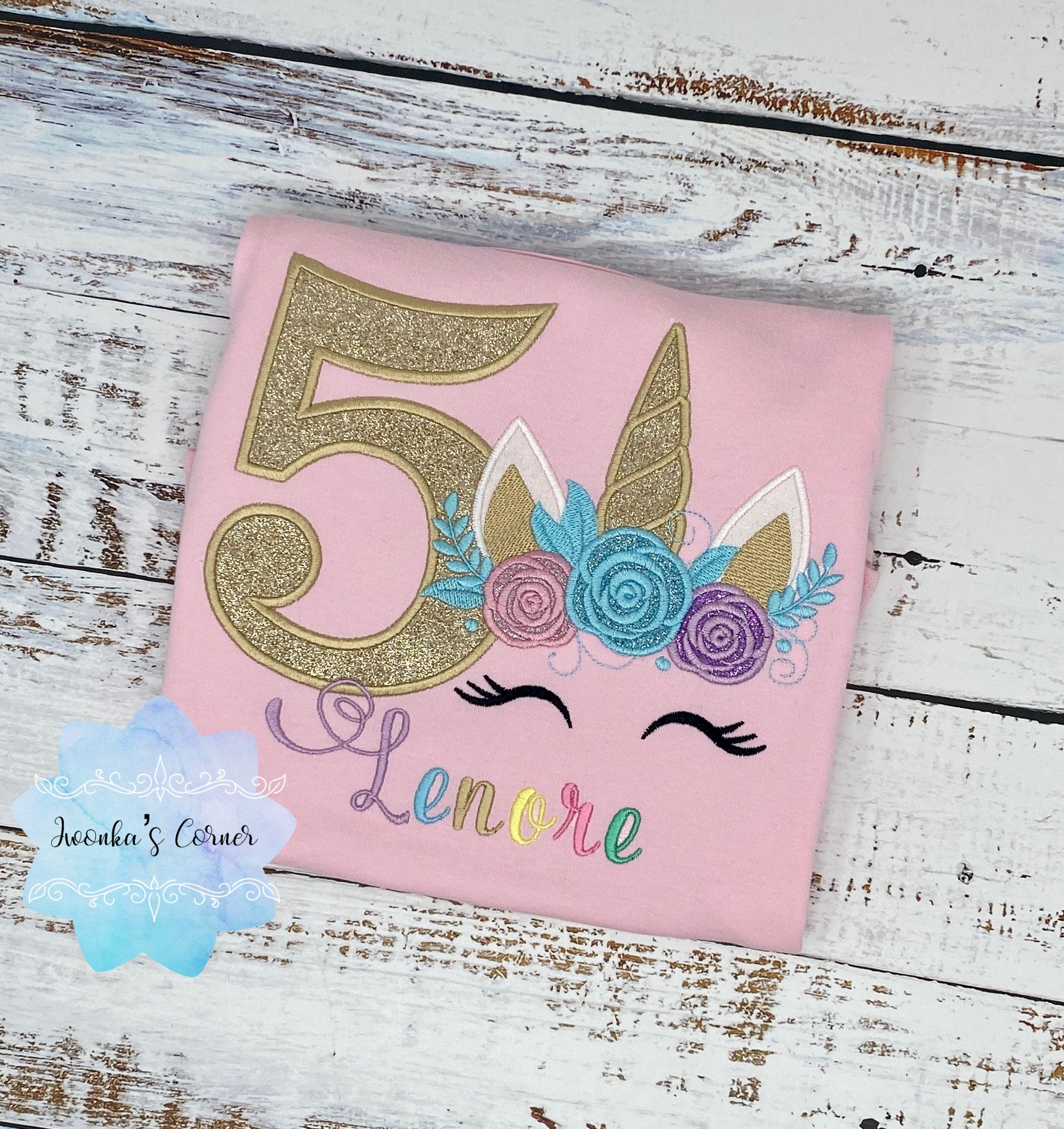 Girl unicorn birthday shirt, 5th birthday party outfit, Unicorn party