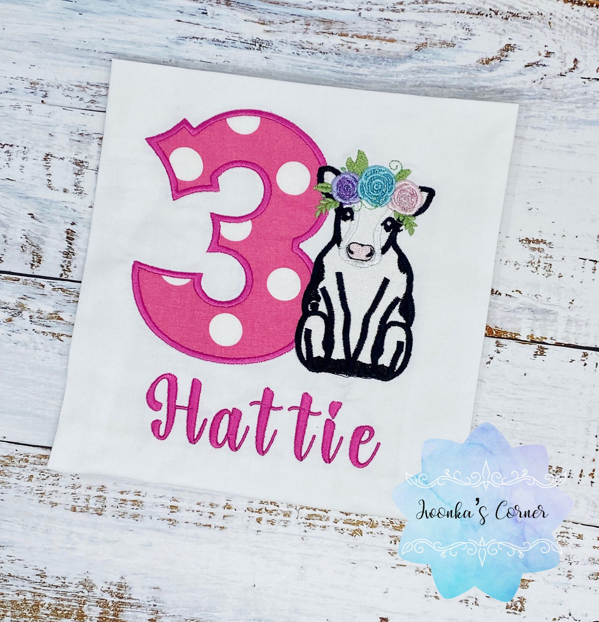 Girl birthday shirt with black and white cow, Girl embroidery birthday outfit with cute baby cow, Girls 3rd, 4th, 5th birthday shirt
