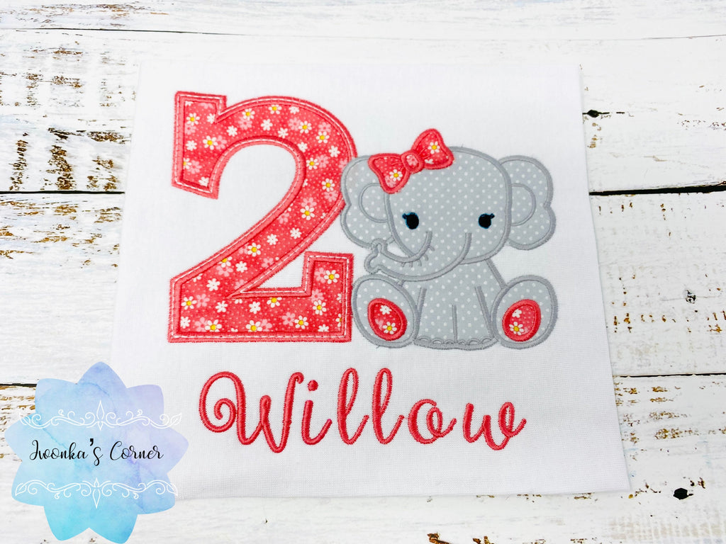 Girl birthday shirt with elephant, 2nd birthday girl grey elephant tee