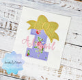 Girl purple Floral birthday shirt with gold bow