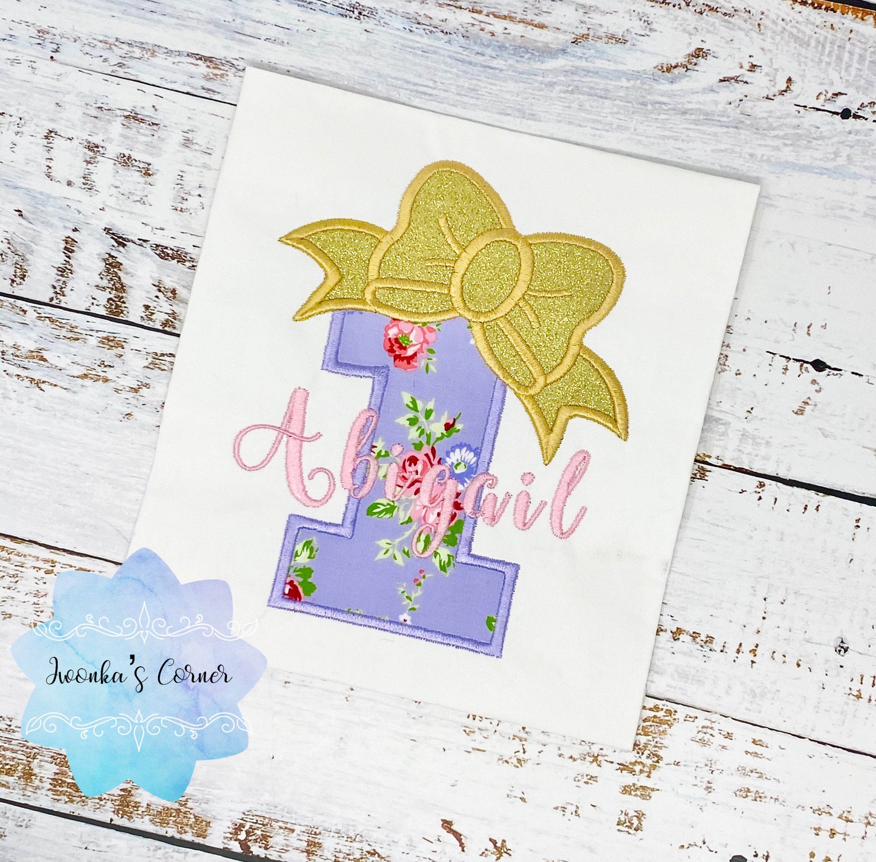 Girl purple Floral birthday shirt with gold bow