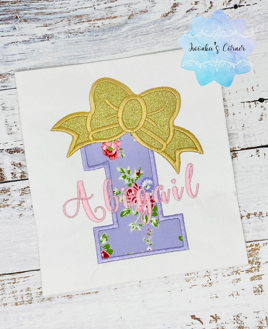 Girl purple Floral birthday shirt with gold bow