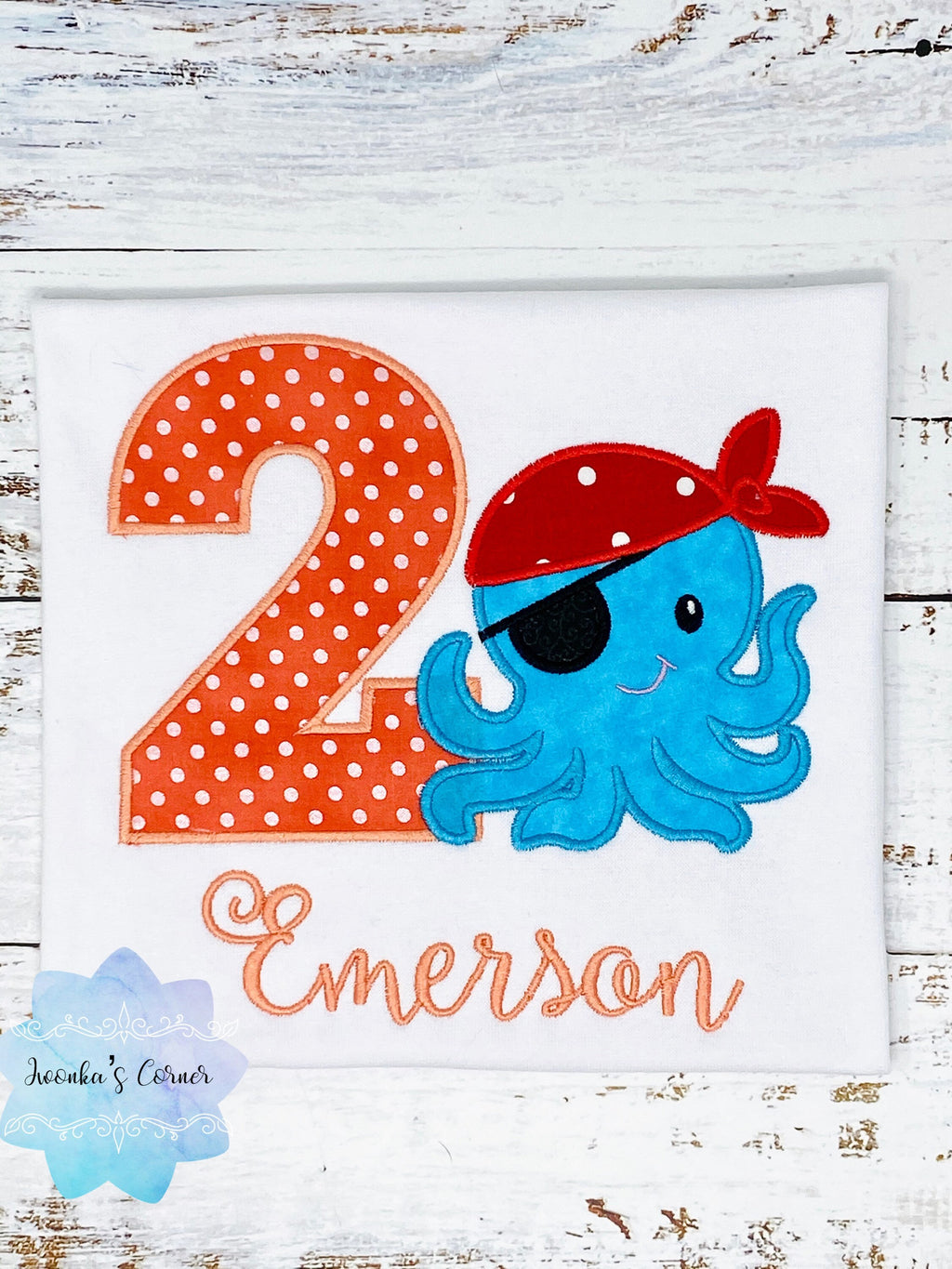 Girl birthday shirt with blue octopus,