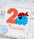 Girl birthday shirt with blue octopus,