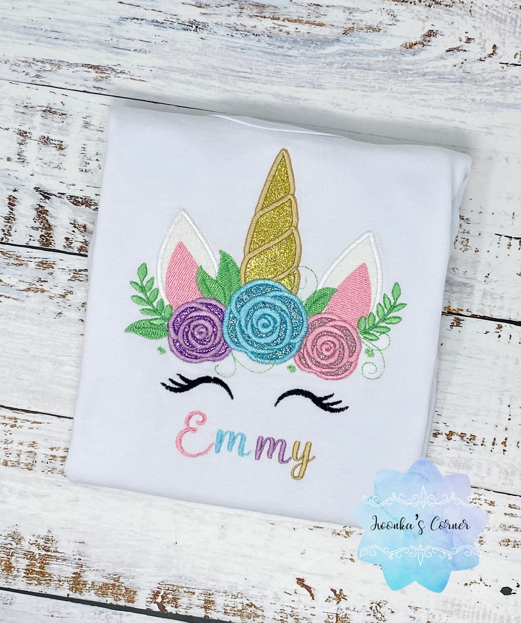 Girl Unicorn Shirt with Sparkly Unicorn Wearing Flowers, Unicorn Shirt for A Girl,