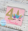 Girl 4th birthday shirt with unicorn, Birthday unicorn outfit, Embroidered birthday unicorn shirt