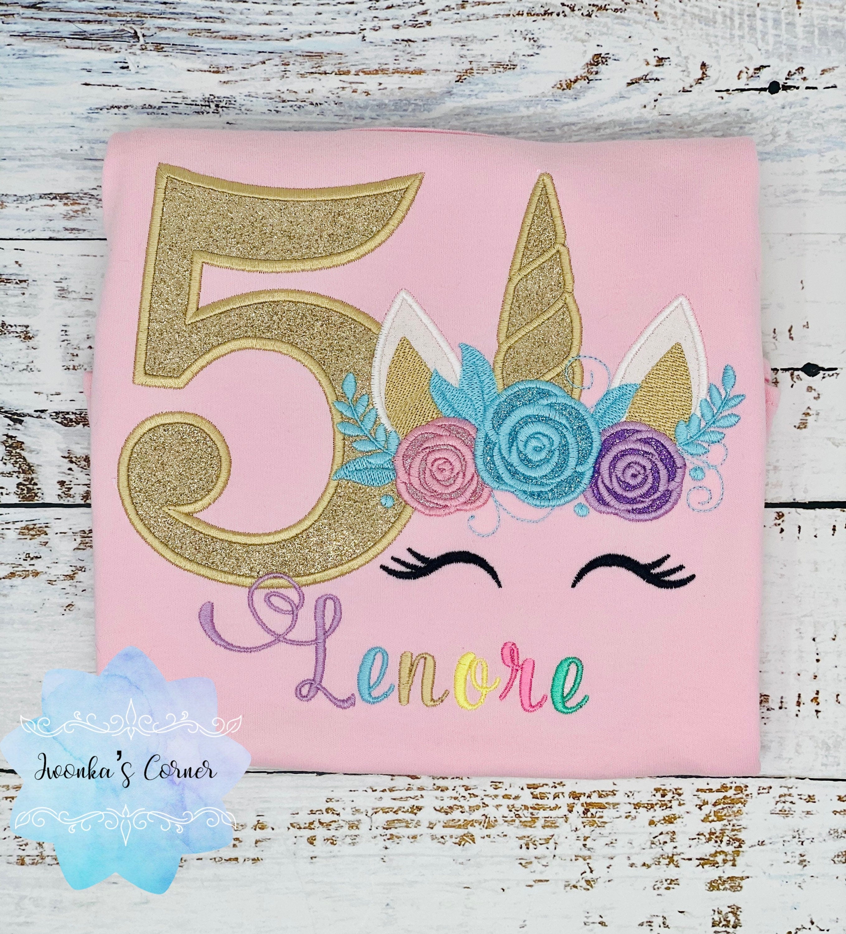 Girl unicorn birthday shirt, 5th birthday party outfit, Unicorn party