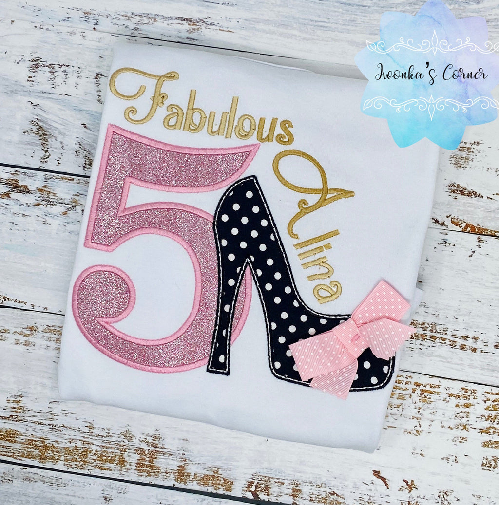 Girl high heel embroidery birthday shirt