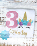 Birthday shirt with sparkly pink unicorn, Unicorn birthday outfit for 2nd birthday, Cute unicorn embroidery shirt, Unicorn 5th birthday