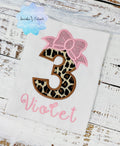 Girl cheetah birthday number shirt, Pink bow cheetah print birthday outfit, Girl 3rd birthday outfit, Leopard print