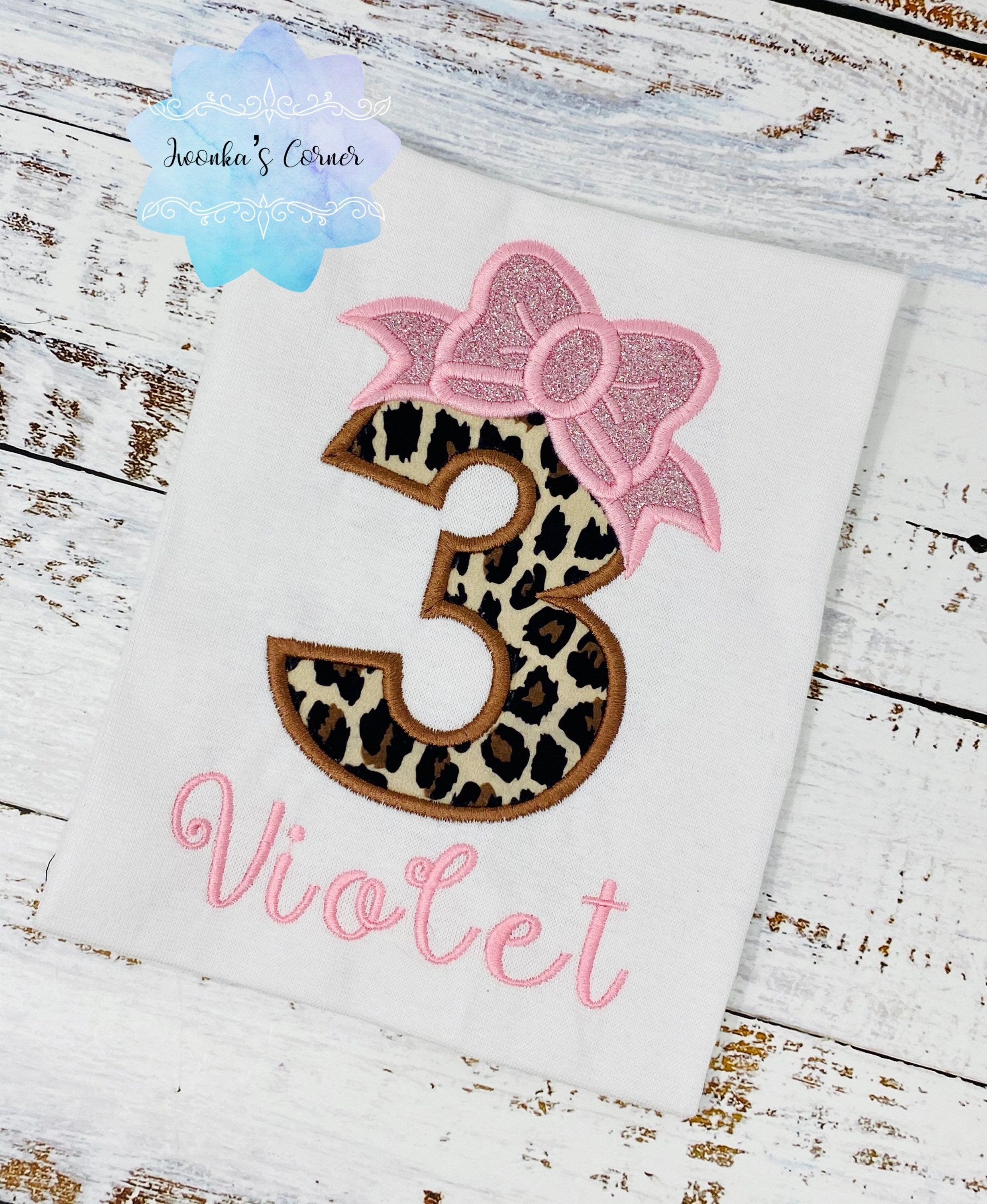 Girl cheetah birthday number shirt, Pink bow cheetah print birthday outfit, Girl 3rd birthday outfit, Leopard print