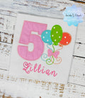 Girl 5th birthday shirt with polka dot balloons, Shirt with party balloons for a girl, Shirt with Birthday balloons