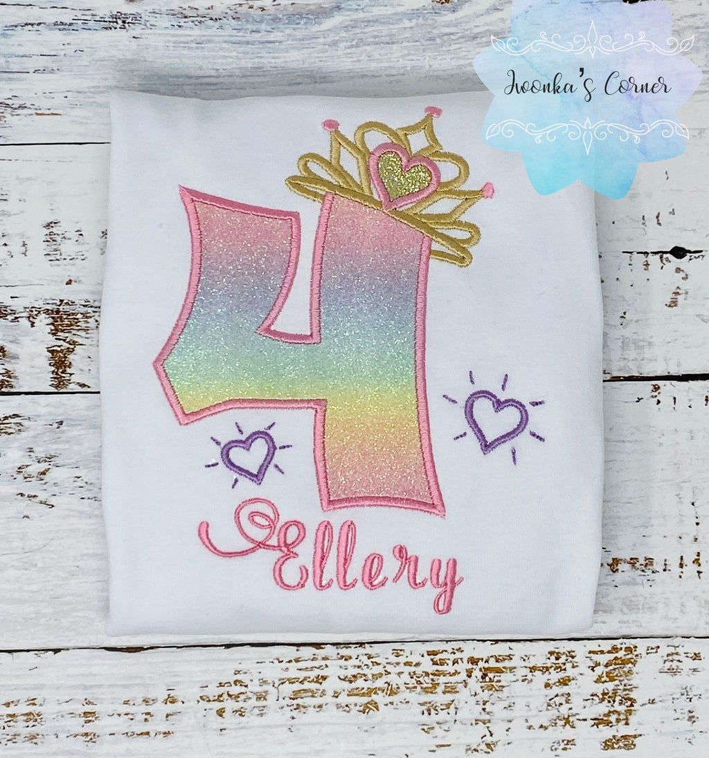Princess Tiara birthday shirt for a girl, 4th birthday shirt, Princess birthday outfit
