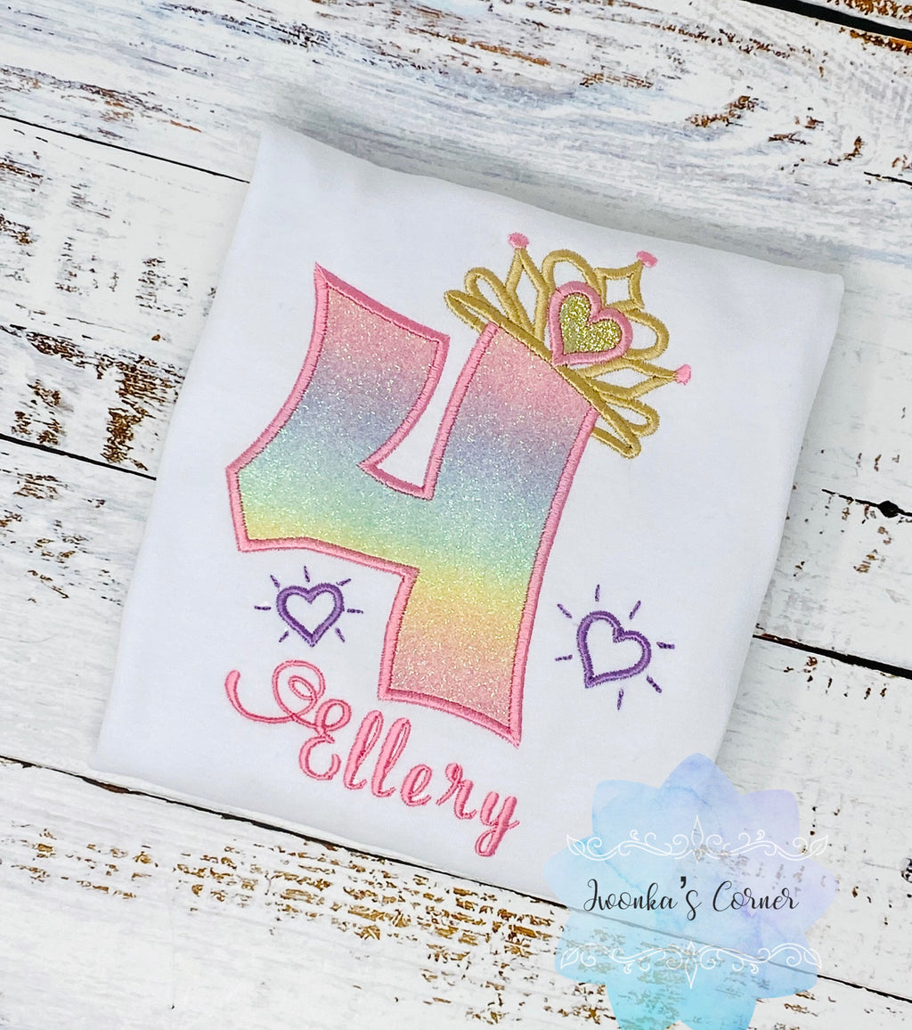 Princess Tiara birthday shirt for a girl, 4th birthday shirt, Princess birthday outfit