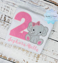Pink Elephant birthday applique shirt for a girl, Pink bow elephant