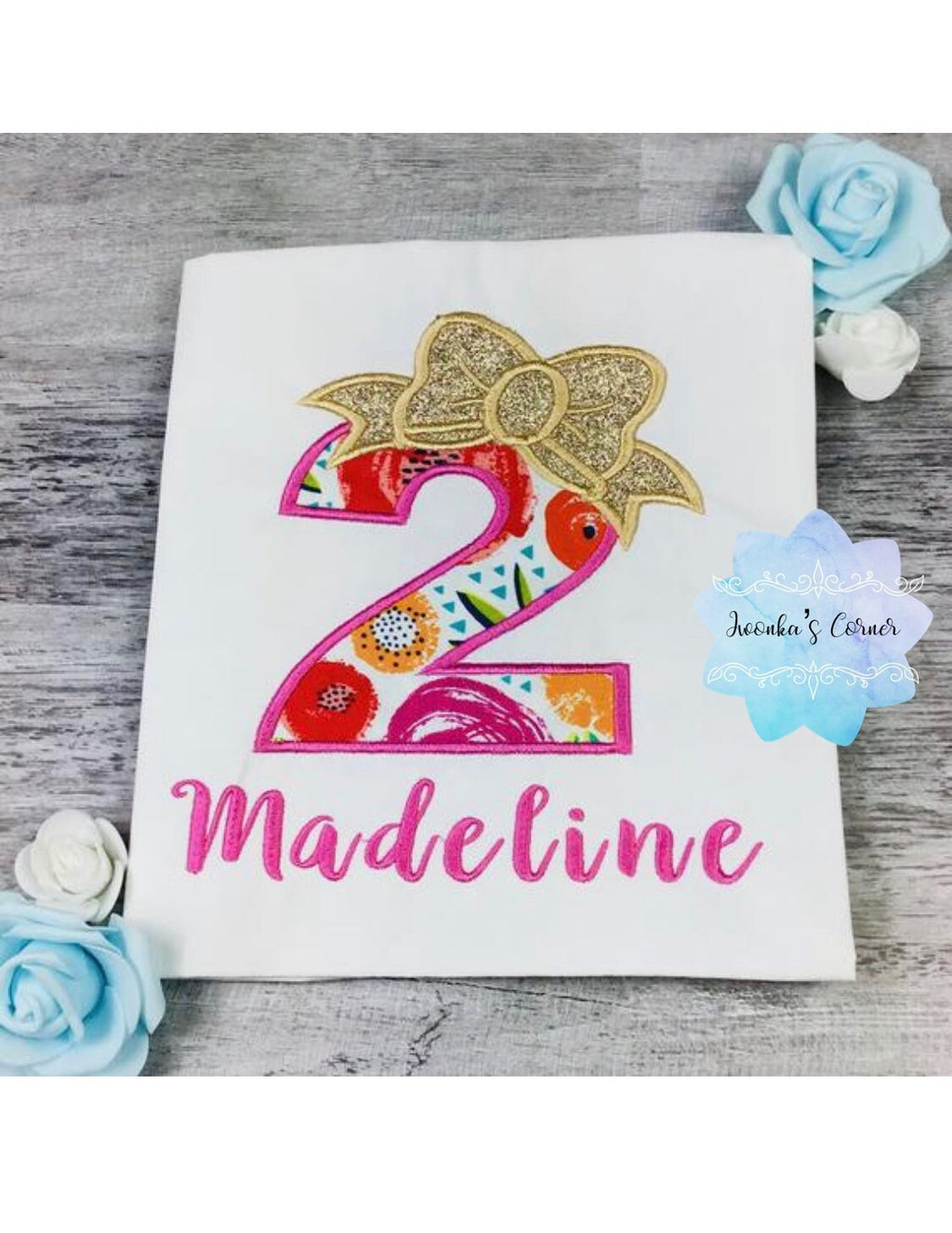 Girl shirt with number and bow, Birthday Outfit, Personalized Embroidery Shirt 5th, 3rd, 4th Birthday shirt, Floral birthday gift