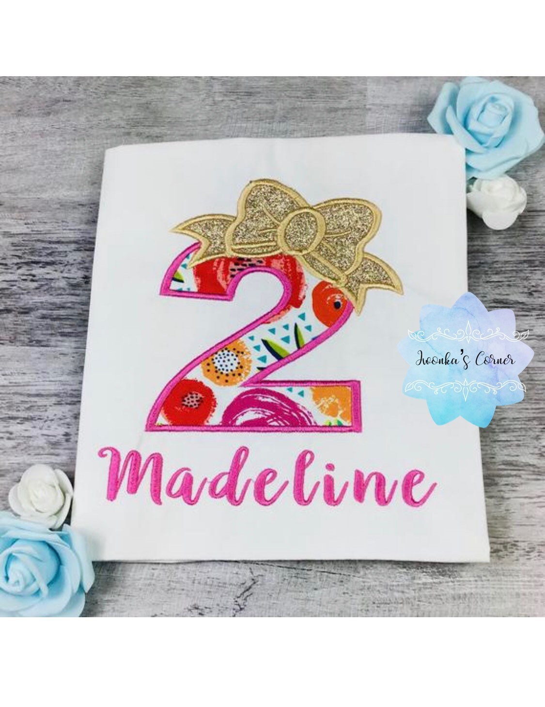 Girl shirt with number and bow, Birthday Outfit, Personalized Embroidery Shirt 5th, 3rd, 4th Birthday shirt, Floral birthday gift
