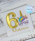 Girl birthday shirt with unicorn wearing glasses, Colorful birthday unicorn, Sixth birthday unicorn shirt