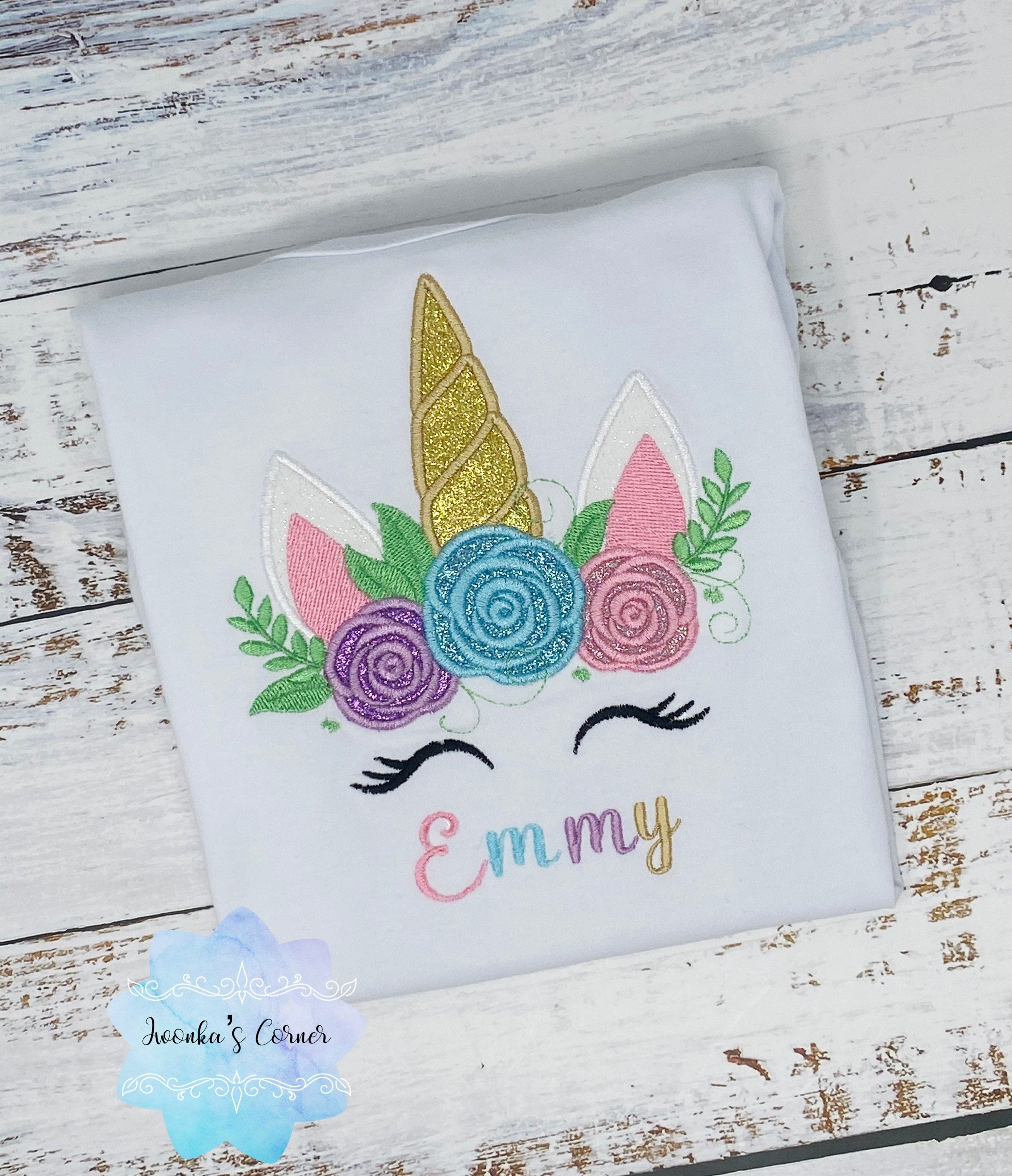 Girl Unicorn Shirt with Sparkly Unicorn Wearing Flowers, Unicorn Shirt for A Girl,