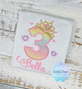 Girl shirt with princess tiara number, Rainbow, ombre birthday shirt, Third birthday outfit,