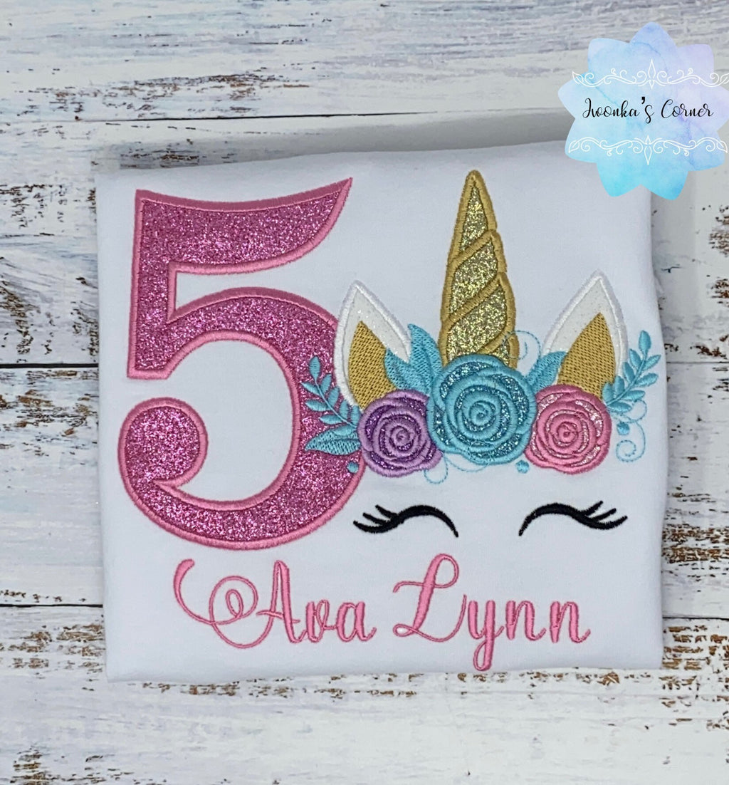 Girl unicorn birthday shirt, 5th birthday unicorn shirt, Unicorn birthday, Unicorn party outfit, Unicorn embroidery
