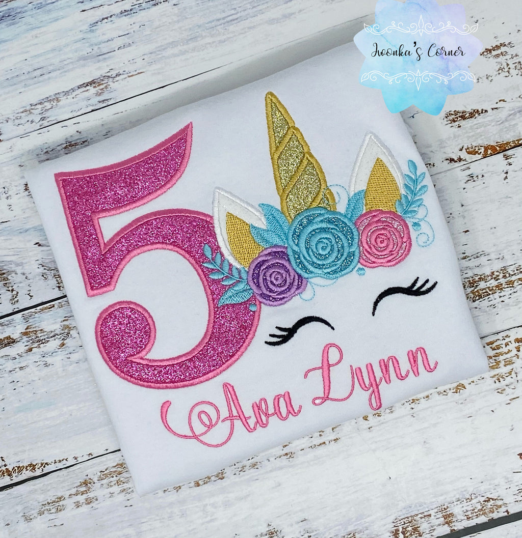 Girl unicorn birthday shirt, 5th birthday unicorn shirt, Unicorn birthday, Unicorn party outfit, Unicorn embroidery