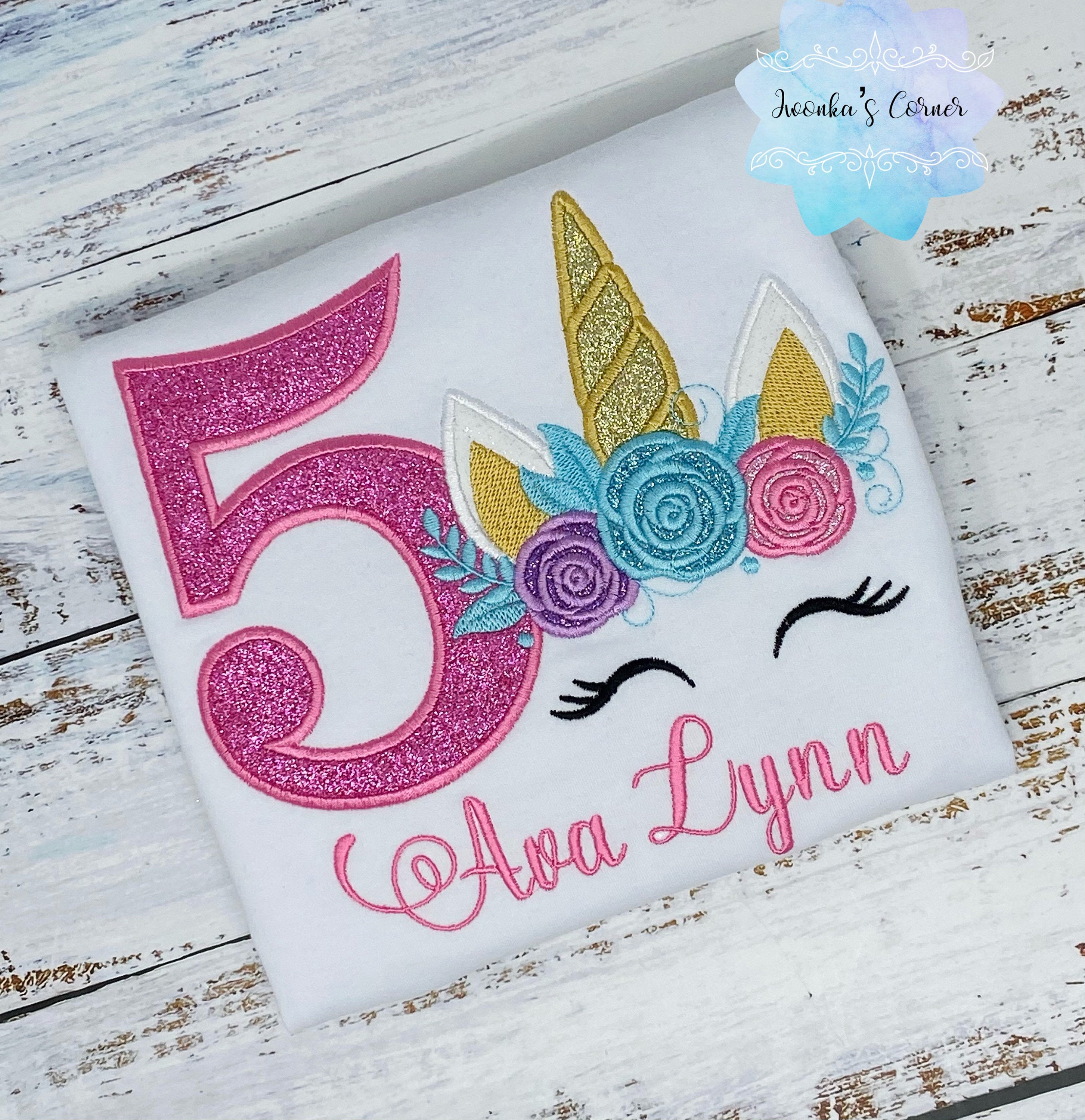 Girl unicorn birthday shirt, 5th birthday unicorn shirt, Unicorn birthday, Unicorn party outfit, Unicorn embroidery