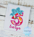 Girl personalized shirt with floral number and bow, Teal bow number, 5th birthday girl shirt, Flower embroidered shirt