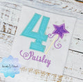 Girl birthday shirt with purple magic wand, 4th birthday shirt with magic wand