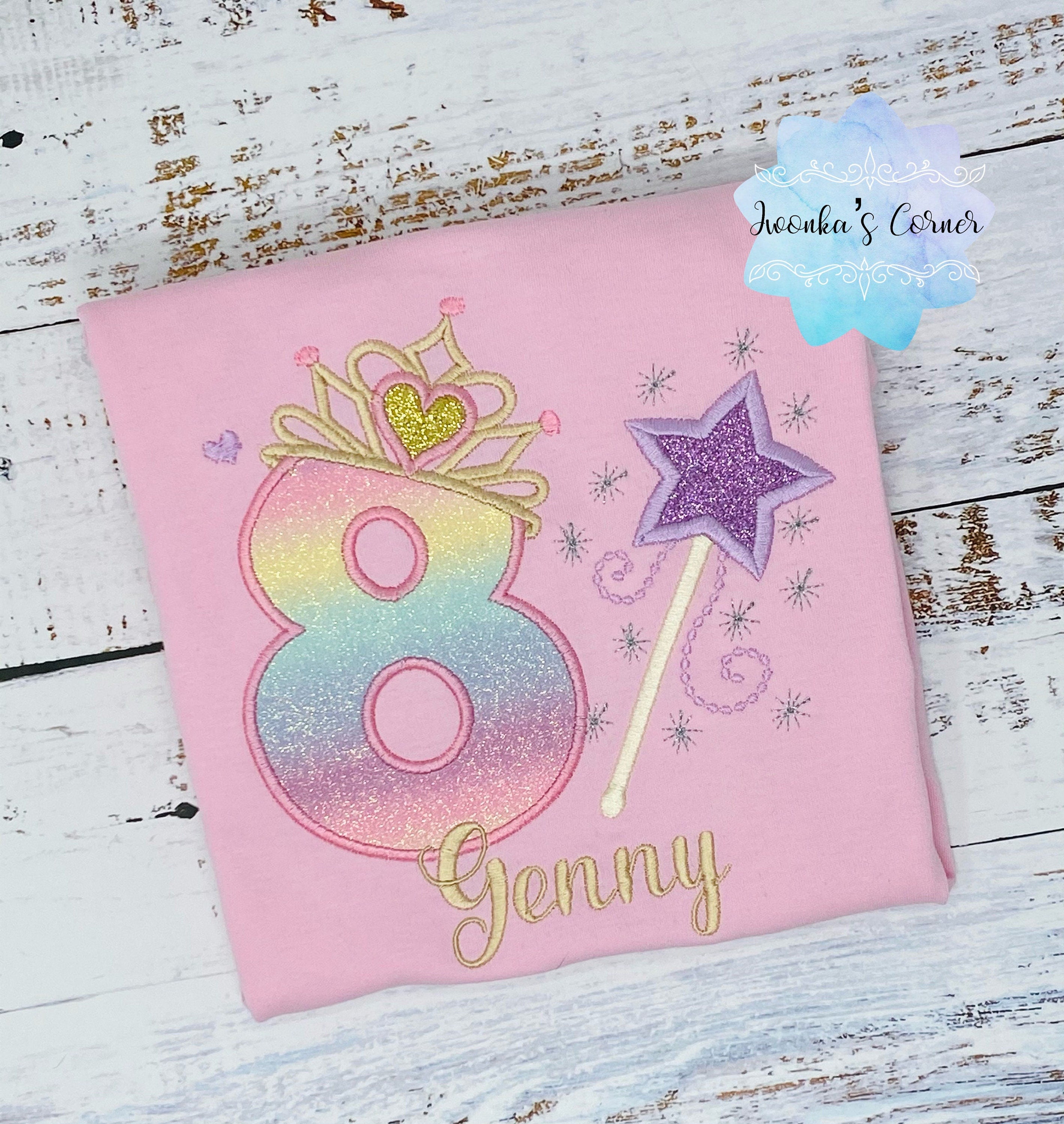 8th birthday Princess birthday shirt, Girl shirt with princess tiara and magic wand, Princess birthday outfit, Birthday shirt 2nd 3rd 4th