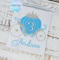 Carriage birthday, Princess birthday, Silver blue carriage, Pumpkin carriage, Princess party, Appliqué birthday, Shirt with carriage