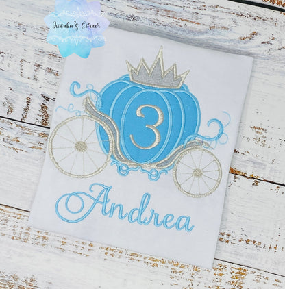Carriage birthday, Princess birthday, Silver blue carriage, Pumpkin carriage, Princess party, Appliqué birthday, Shirt with carriage